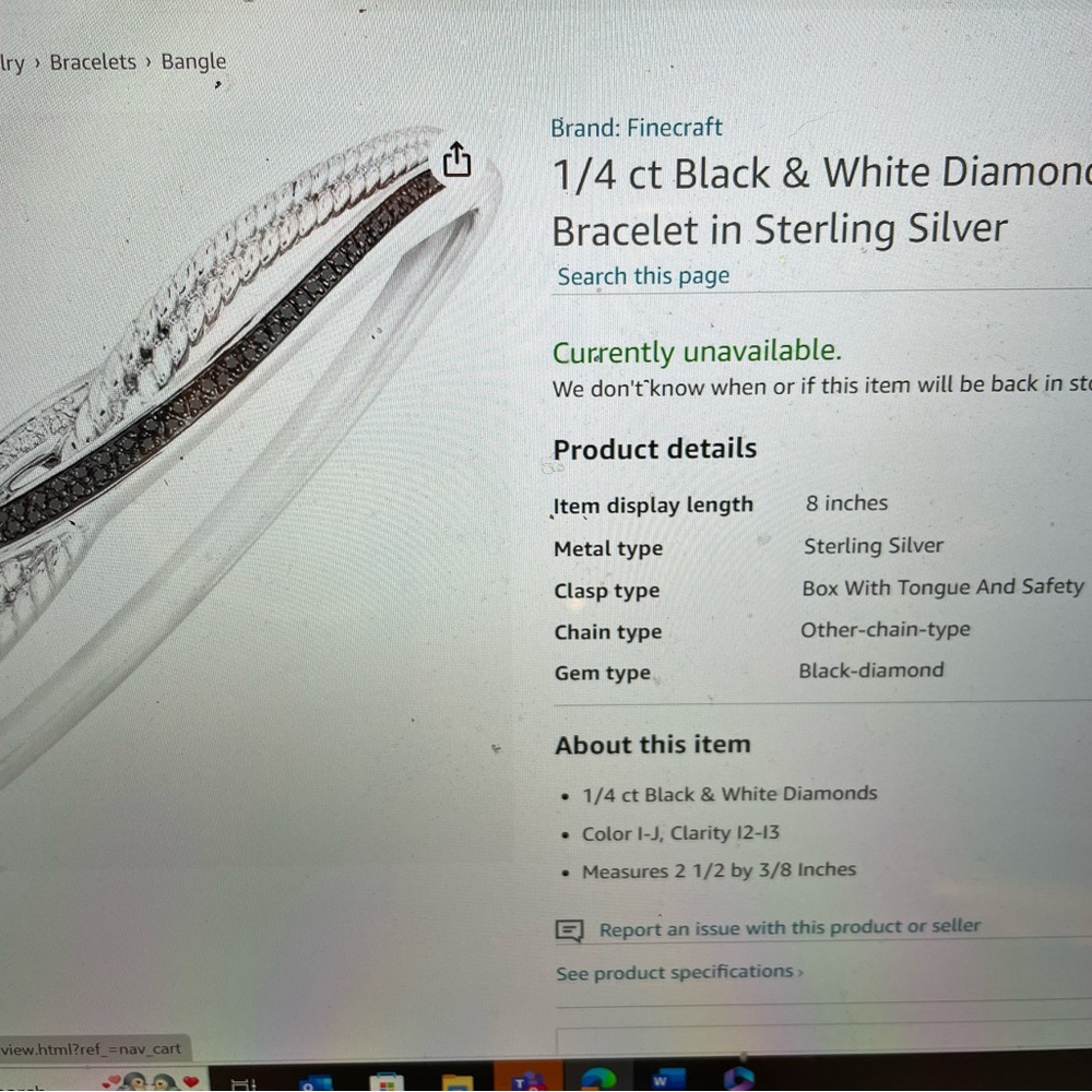 1/4 ct tw black and white diamond bangle bracelet